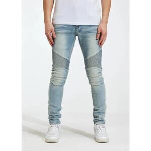 Crysp Denim Men's Skywalker Biker Moto Skinny Fit Stretch Denim Jeans